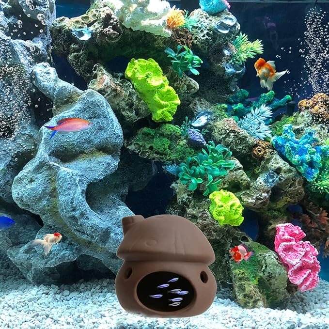 Saim Aquarium Mushroom House Decorations, Ceramic Fish Tank Cave Hideaway Small Fish Shrimp Breeding Cave Fish Tank Landscape Decor for Territorial Fish Shrimp to Rest and Breed, Hiding - Brown