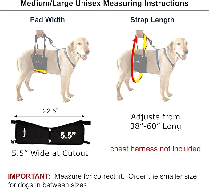 Dog Sling Hind Leg Support, M/LG Unisex with Cutout, Made in USA | Help Pets Walk, K9s Recover from Surgery, Fits Male & Female, Integrated Leash, Machine Wash/Dry, Chest Harness NOT Included