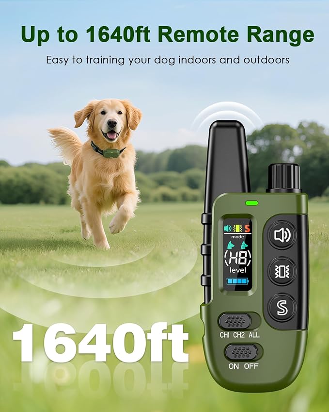 Shock Collar for Dogs, IP67 Waterproof Dog Training Collar with Remote Control, 3 Modes: Beep, Vibration, Safe Static, Rechargeable Adjustable for 15-110lbs Medium Large Dogs