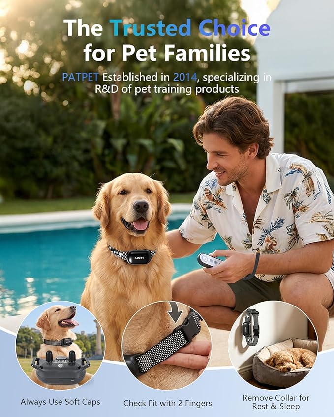 PATPET Dog Training Collar with Remote - Electric Dog Shock Collars for Small Medium Large Dogs, 3 Adjustable Safe Modes Rechargeable Waterproof E Collar for Dogs (8-120 lbs)