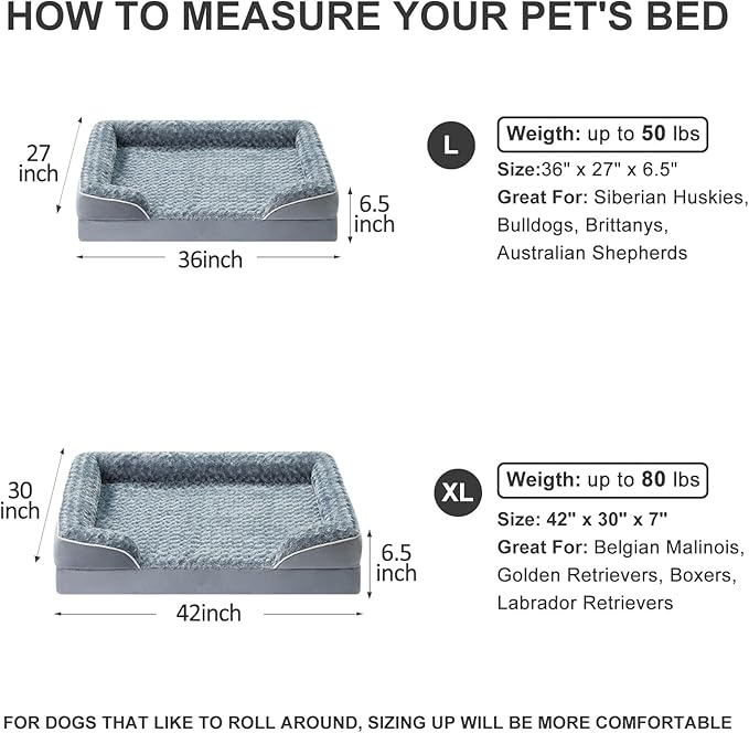 WNPETHOME Orthopedic Washable XL Dog Bed for Senior Dog Cozy Sleep | Extra Large Waterproof Big Soft Dog Couch Sofa Bed for Dogs Relax with Removable Cover Supportive Pet Bed Grey 42x30 Inch
