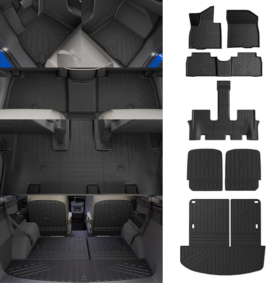 Rongtaod Floor Mats Compatible with 2026 Hyundai Palisade Gas Cargo Mat Trunk Mat Cargo Liner Kick Mats 7-Seater Captain Chairs All Weather Palisade Accessories (Floor Mats Full Set 7pcs)