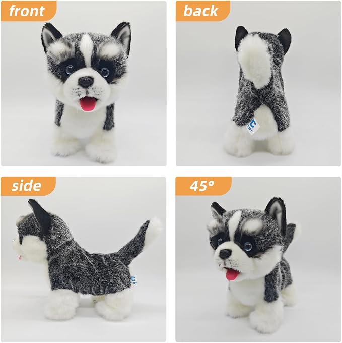 CU-MATE Plush Interactive Simulation Dog-Realistic Puppy Electronic Toy Dog Cat with Walking/Barking/Wagging Tail/Talking-Like Real Robotic Present (Electric Husky)