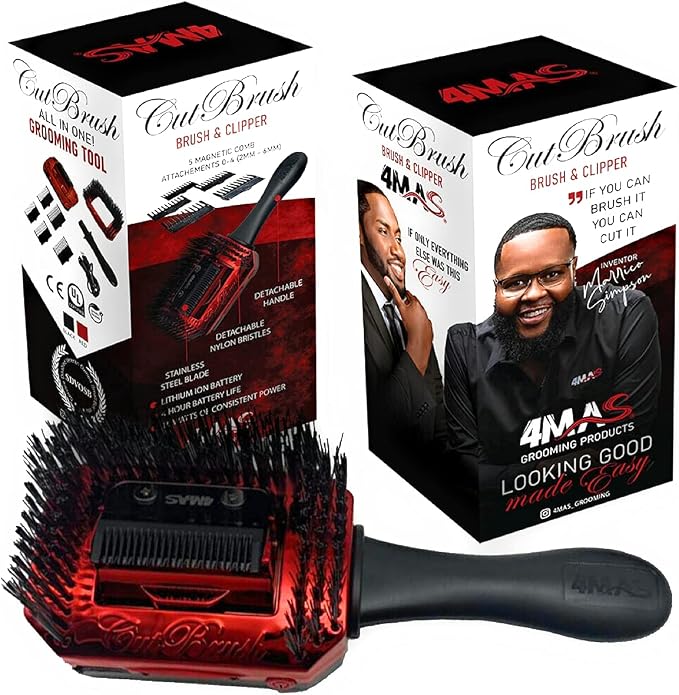 4MAS Self-Grooming CutBrush (Black and Red) Mod 3 with 5 Comb Attachments and Charging Cable