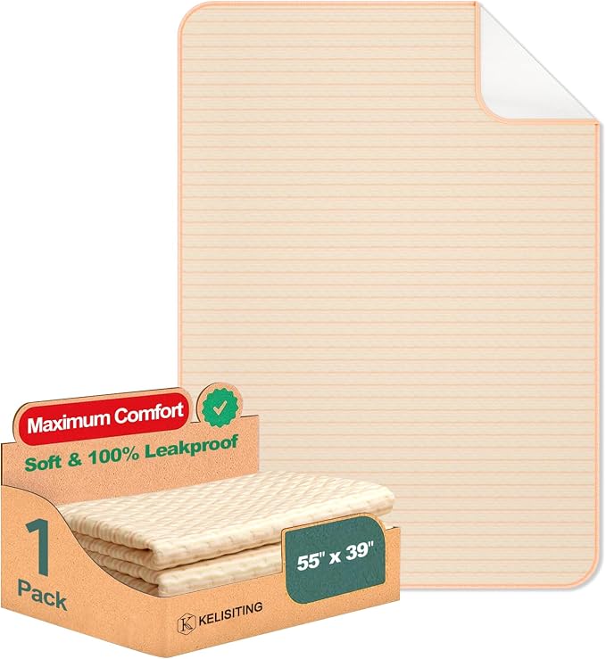 KELISITING Incontinence Bed Pads - 55" x 39" Washable Waterproof Underpads (Pack of 1) - Reusable Extra Large 4-Layer Soft Pee Pads for Adults, Women, Elderly - for Sofa, Couch, Furniture