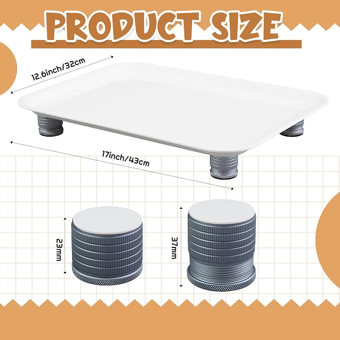 Marsui Ant Proof Pet Food Tray, Waterless Raised Cat Dog Bowl Stand with Adjustable Legs, No-Fill Physical Barrier for Indoor Feeding Station, Kitchen Sweets and Trash Area(23mm-37mm,White)