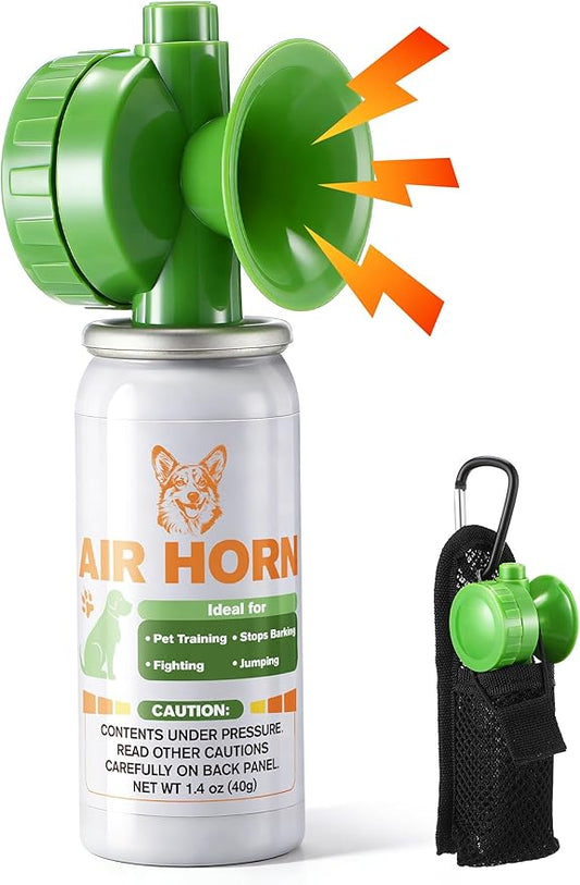 Air Horn with Holster, 1.4 oz 120 dB Loud Pet Trainer to Stop Dog Attacking Barking Fighting Jumping, Coyotes Air Horn for Safety, Protect Yourself & Pet While Walking, Green (1 Pack)