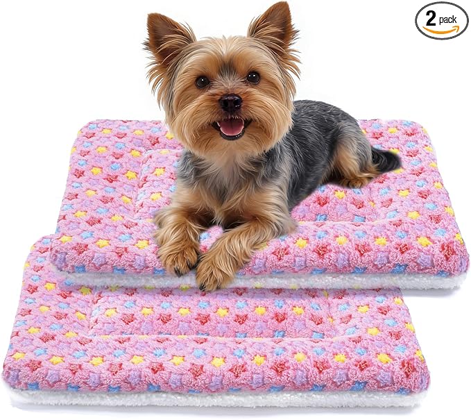 Mora Pets Dog Bed Crate Pad Ultra Soft Pet Bed with Cute Star Print Washable Reversible for Large Medium Small Dogs 23 x 18 inch 2 Pack Pink