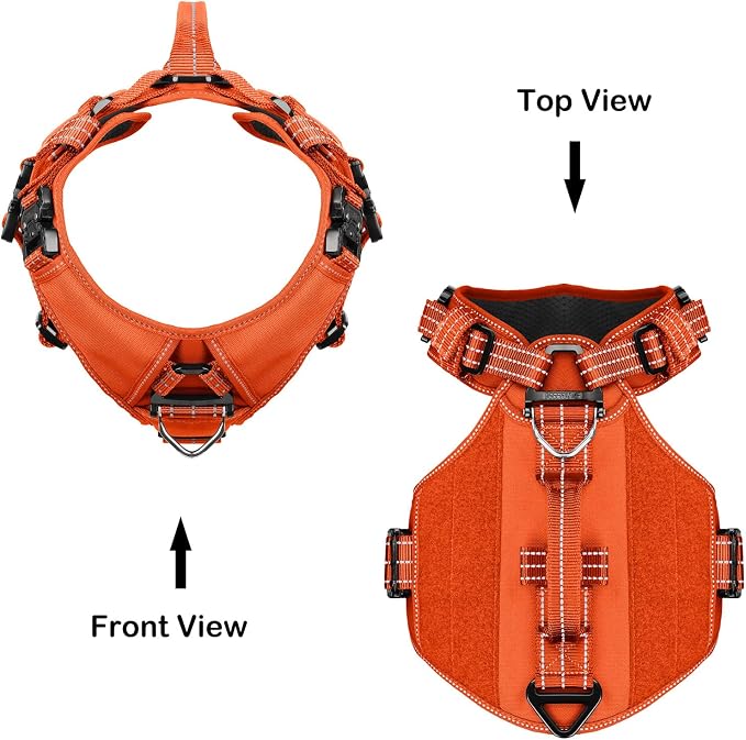 ICEFANG Quick-Moving Tactical Dog Harness for Large Dogs,No Pull Dog Vest | Control Handle,Reflective,Full Metal Buckles,Adjustable,Hook-and-Loop Panel,Soft Padded,Orange,Large