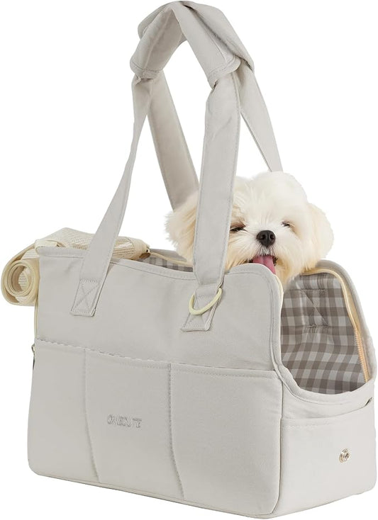 ONECUTE Dog Carrier for Small Dogs Rabbit cat with Large Pockets, Cotton Bag, Dog Carrier Soft Sided, Collapsible Travel Puppy Carrier (Grey, 17" L x 7.5" W x 12" H)