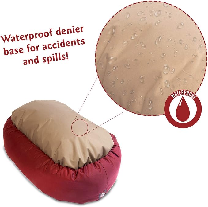 Majestic Pet Bagel Calming Dog Bed, 32 Inch Medium, Round, Washable, Red | Cozy Soft Fluffy Donut Pet Bed with Spine Support for Head Rest – Anti-Anxiety Comfort for Puppies & Dogs, 32x23x7 Inches