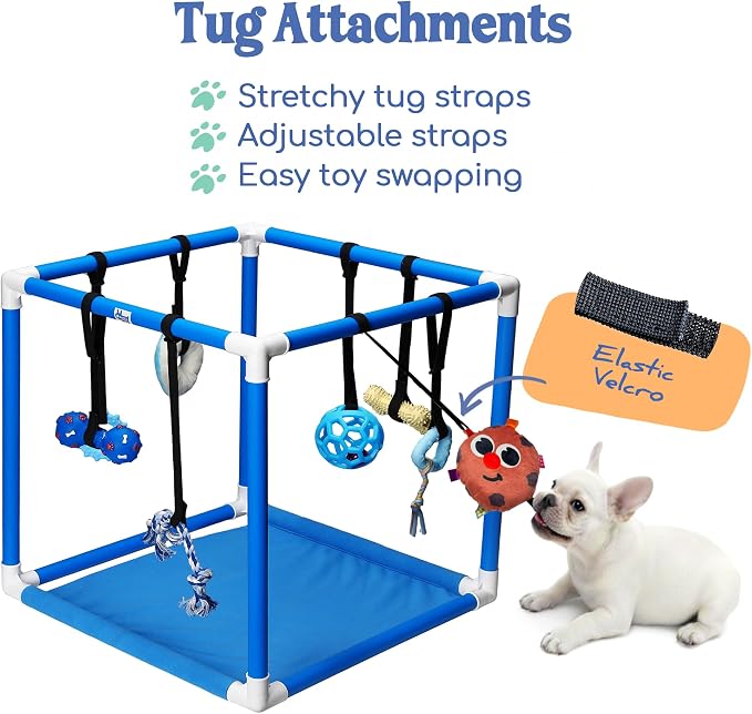 Race&Herd 19.5" Puppy Play Gym — Small Dog Jungle Activity Mat (Ocean) | Dog Play Mat with 8 Bungee Straps, Interactive Puppy Active Toys — Indoor Enrichment Playground Set