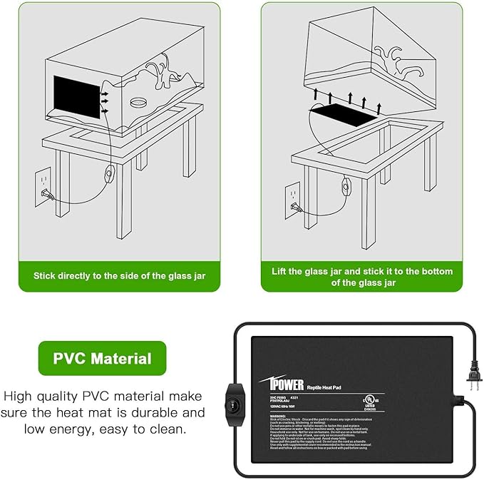iPower 8x12 Inch Reptile Heating Pad with Adjustable Controller Knob, Under Tank Heater Mat for Turtles, Lizards, Snakes, Amphibians & Small Pets, 2 Pack