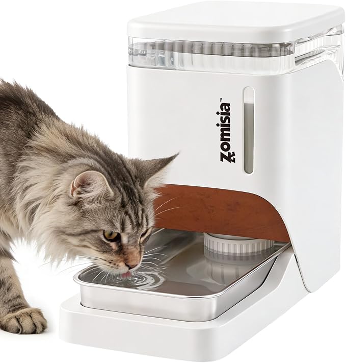 ZOMISIA Automatic Dog Water Dispenserr 6L with Stainless Steel Bowl, Automatic Water Bowl Dispenser for Cats, 1.6 Gallon Pet Waterer 100% BPA Free, White