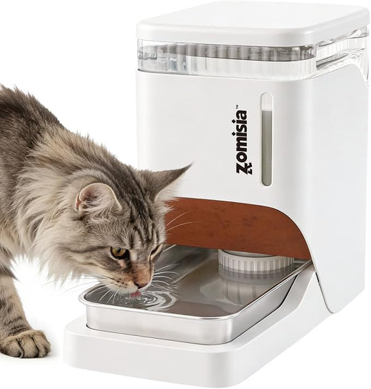 ZOMISIA Automatic Dog Water Dispenserr 6L with Stainless Steel Bowl, Automatic Water Bowl Dispenser for Cats, 1.6 Gallon Pet Waterer 100% BPA Free, White