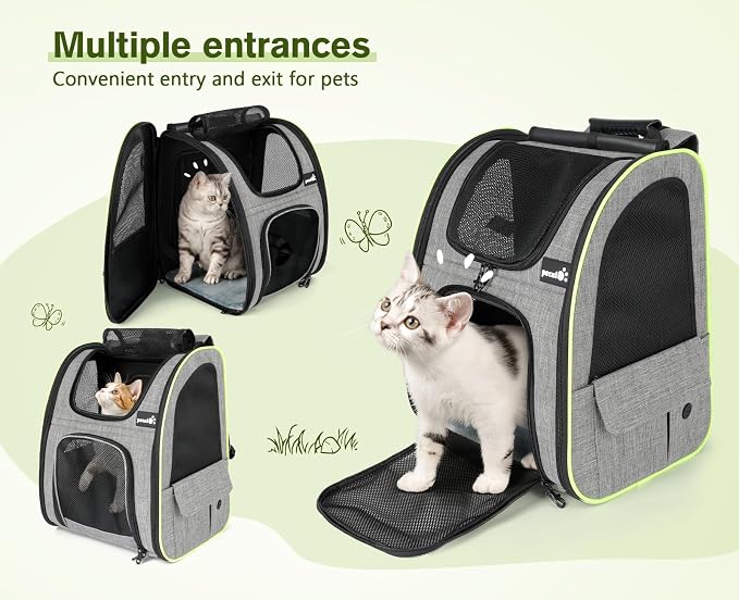 pecute Cat Backpack Carrier Expandable, Cat Backpack with Curtain | Durable Oxford Cloth, Lockable Zipper,Use for Pet Under 11 lbs to Travel