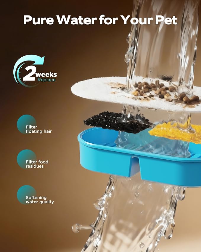 Cordless Cat Water Fountain Wireless: Pet Fountain with 8 Filters 8 Sponges | 2.6L Battery Powered Cat Fountains for Cats Indoor Rechargeable Kitty Water fountain stainless steel with Water Level Window
