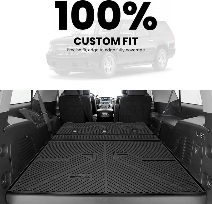 LASFIT Trunk Mat with Backrest Mat 2015-2020 for Chevrolet Chevy Suburban/GMC Yukon XL(Not Fit Yukon)/Cadillac Escalade ESV(Only Escalade ESV, Not Fit Escalade), All Weather TPE Mat