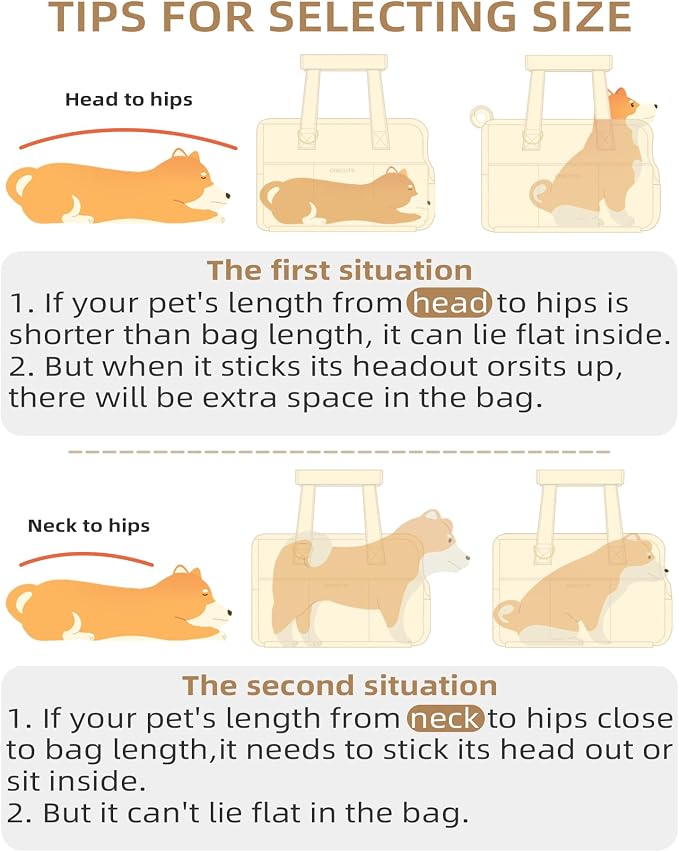 ONECUTE Dog Purse Carrier for Small Dogs Rabbit cat with Large Pockets, Cotton Bag, Dog Carrier Soft Sided, Collapsible Travel Puppy Carrier (Grey, 13.6" L x 6.5" W x 10" H)