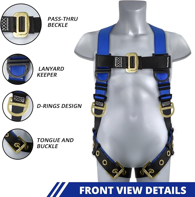 TRSMIMA Safety Harness Fall Protection - Safety Harnesses Construction Kit | Fall Arrest Full Body Safety Harness with Shock Absorbing Lanyard Tongue Buckle