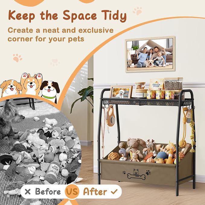 Lomivra Large Dog Toy Basket (23.6"x11.2"x9.7"), Dogs Toy Bin with Storage Organizer, Trapezoid Toy Box for Dog Stuff Accessories, Pet Toy Storage Holder Chest for Cat Dogs Essential Supplies（Brown）