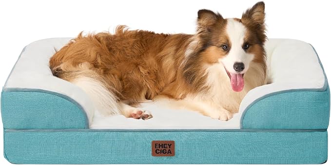 EHEYCIGA Orthopedic Dog Beds Large Sized Dog, Waterproof Washable Pet Bed | Non-Slip Bottom and Egg-Crate Memory Foam XL Dog Couch Bed with Washable Removable Cover, Turquoise Blue, 41Inch