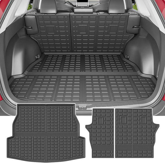 powoq Cargo Mat Compatible with 2019-2025 Toyota RAV4 Backrest Mat Cargo Liner Trunk Mat Back Seat Protector Replacement for 2019-2024 2025 Toyota RAV4 Accessories (Trunk Mat+Backrest Mats)