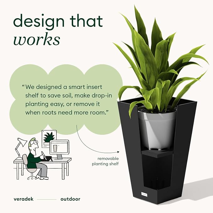 Veradek V-Resin Indoor/Outdoor Taper Planter (26 inch, Black)