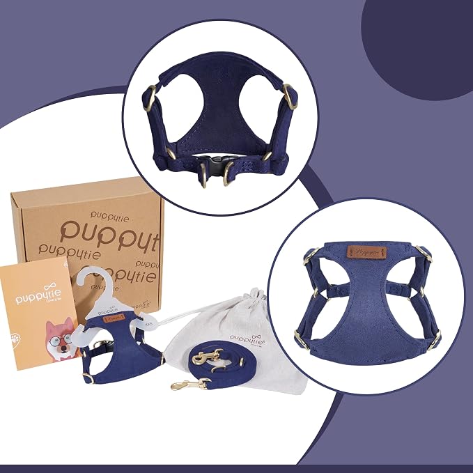 Puppytie xs Dog Harness with Multifunction Dog Leash,Soft Adjustable No Choke Escape Proof Pet Harness Vest,Navy,XS
