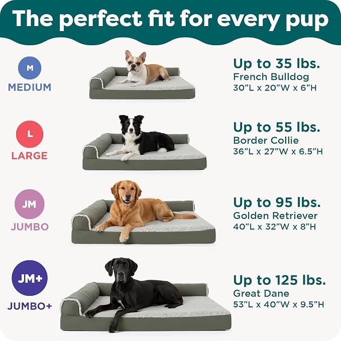 Furhaven Orthopedic Dog Bed for Large Dogs w/ Removable Bolsters & Washable Cover, For Dogs Up to 125 lbs - Plush & Velvet L Shaped Chaise - Sable Brown, Jumbo Plus/XXL