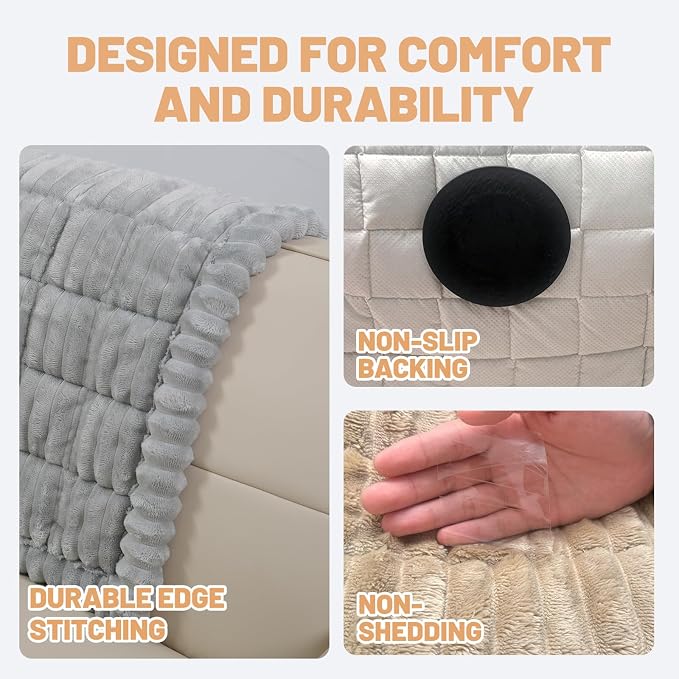 Waterproof Couch Cover for Dogs Washable,Nonslip Fuzzy Durable Pet Friendly | Soft Slipcovers for 3 Cushion Sofa Cover,Plush Thick Protector Fits Mat Bed Leather & Fabric Couches (Light Grey 27.6"x70.9")