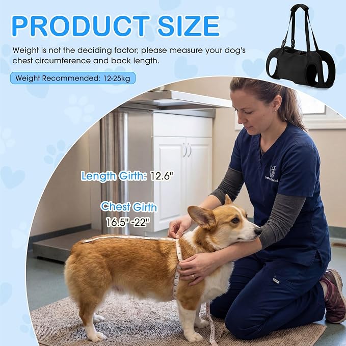 Shinylin Dog Carry Sling Emergency Backpack Pet Legs Support and Rehabilitation Dog Lift Harness Adjustable Lifting Straps Carrier for Senior Dogs Joint Injuries, Arthritis, Hiking, Skiing, Black(S)