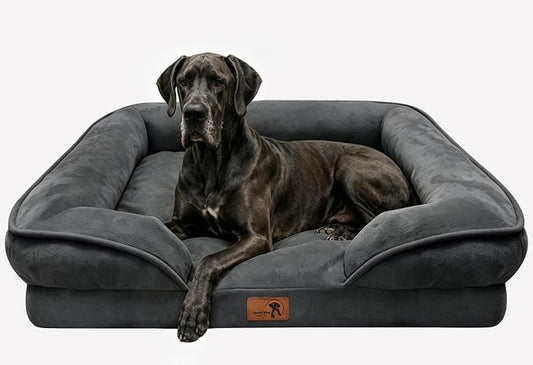 Spotted Play Orthopedic Dog Bed with Sides - Sofa Beds for Extra Large Dogs, Supportive Foam Pet Couch Bed with Washable Removable Cover, Waterproof Lining and Non-Slip Bottom, Dark Grey - XXL