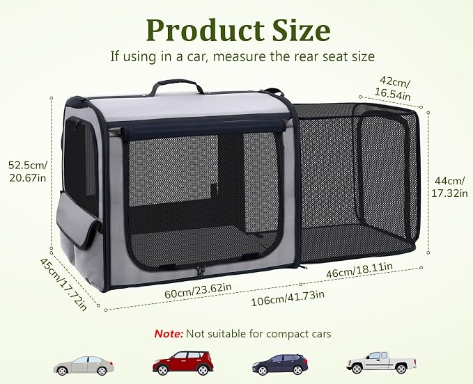 Dog Car Carrier Light Weight,Expandable,Foldable Dog Carrier, Gray | Easy to Assemble, Portable and Breathable Pet Carrier, Suitable for Indoor and Outdoor Use, Dog Travel Crate with Curtain