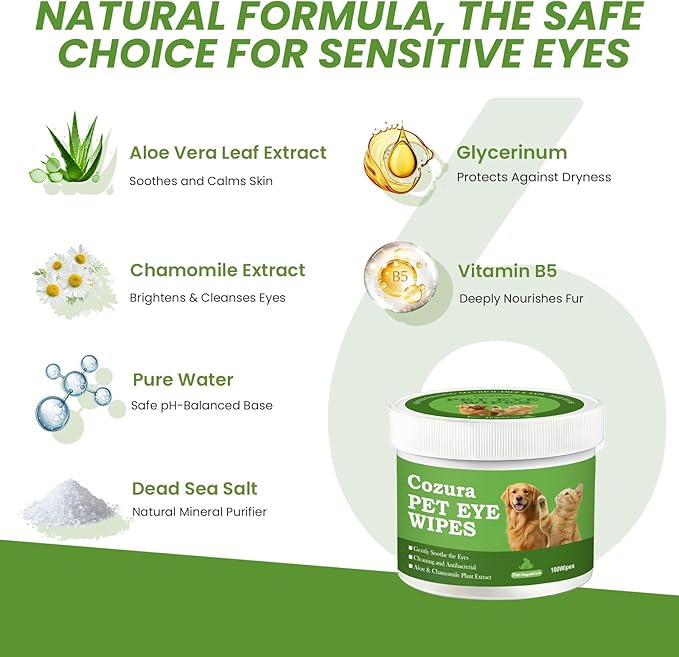Dog Eye Wipes, Tear Stain Remover for Dogs & Cats - 100ct Hypoallergenic Pet Eye Cleaning Pads for Crust, Gunk & Discharge - Gentle Puppy Grooming Wipes for Sensitive Eyes, Wrinkles & Folds