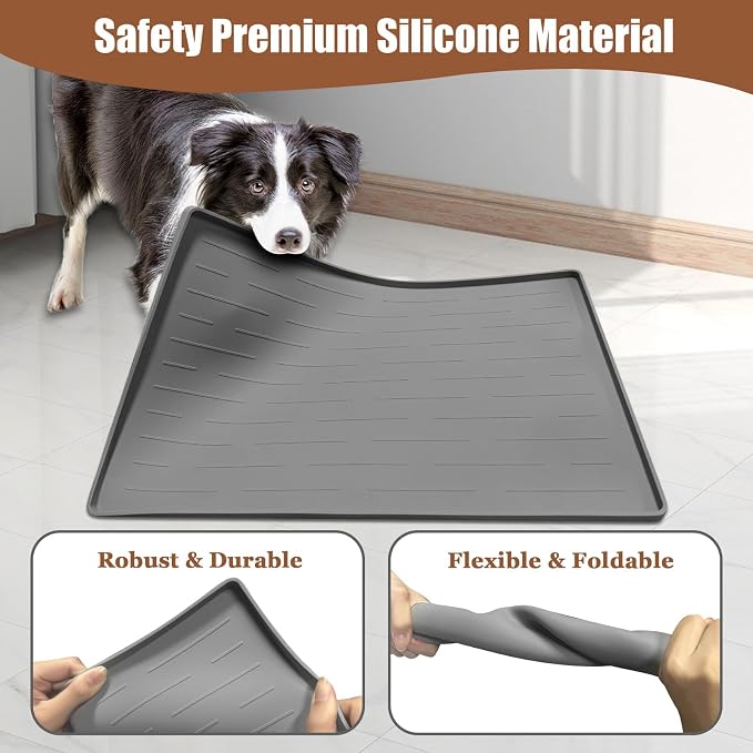 24"x16" Large Dog Food Mat, Silicone Dog and Cat Mats for Food and Water Bowls, Waterproof Raised Edge Pet Feeding Mat for Contain Spills Protects Floors, Multiple Colors & Sizes for Pets, Lake Blue