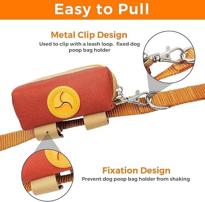 Dog Poop Bag Holder Zippered Pouch, Portable Dog Poop Bag Dispenser with 1 Metal Clip, Fashion Color Matching Canvas Waste Bag Holder for Leashes - Brown & Black