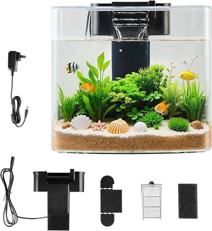 VEVOR Fish Tank Aquarium, 3.5 Gallon, Arch Design, Ultra-Clear GPPS Smart Tank with Adjustable 3-Color Lighting, Self-Cleaning System for Freshwater & Saltwater Fish - Home, Office Use