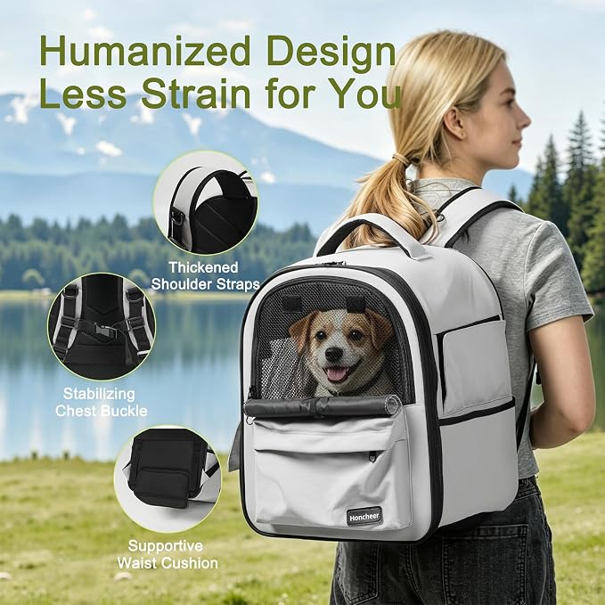 Cat Carrier Dog Backpack Carrier with Anti-Collapse Bottom (Light Gray) | Dog Carrier Mesh Backpack Breathable Pet Travel Bag with Sun Shade, Locking Zippers, Ergonomic Support for Hiking, Vet, Car