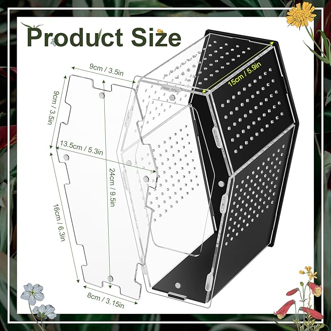 Yalikop Acrylic Jumping Spider Habitat Versatile Reptile Enclosure Transparent Insect Terrarium Habitat for Spiders, Tarantula, Gecko, Chameleon, Beetle, Mantis, and Hermit Crab(Black and Clear,L)