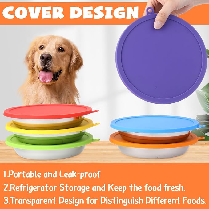 Patelai Stainless Steel Dog Bowls with Silicone Lids for 1.9 Cups Portable Food and Water Dishes for Pets Sealable Containers for 6.3" for Cats & Small Dogs(24 Pcs,Red,Blue,Green,Purple,Yellow,Orange)
