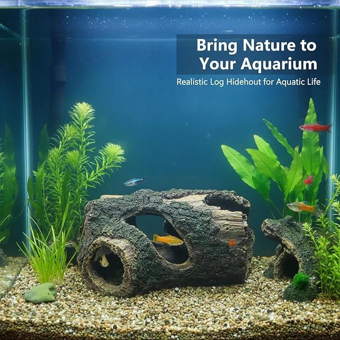 Aquarium Decorations Resin Hollow Tree Trunk Ornament Bettas House Cave Wood House Decor for Fish Tank, Large