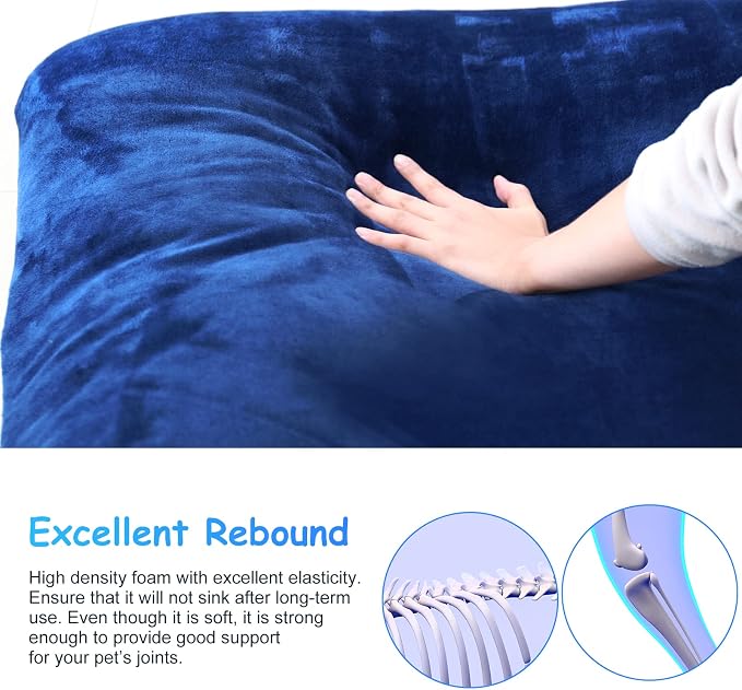 Magic Dog Super Soft Extra Large Dog Bed Jumbo Pet Beds Orthopedic 47 Inch Washable Anti Slip Dog Sleeping Mattress with Removable Cover, Blue XL