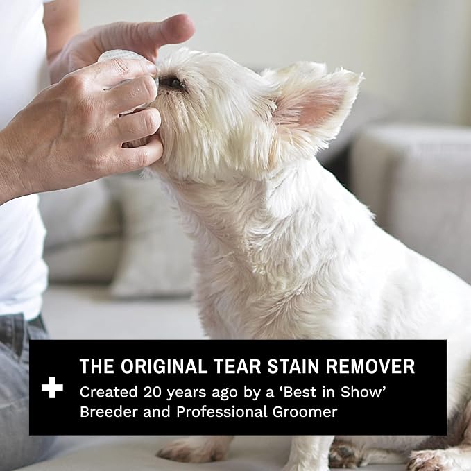 Eye Envy Tear Stain Wipes for Dogs. Textured to Gently Clean. Presoaked in Natural Formula. Recommended by AKC Breeders, Professional Groomers. Cleans Staining. USA Made. 60 Wipes
