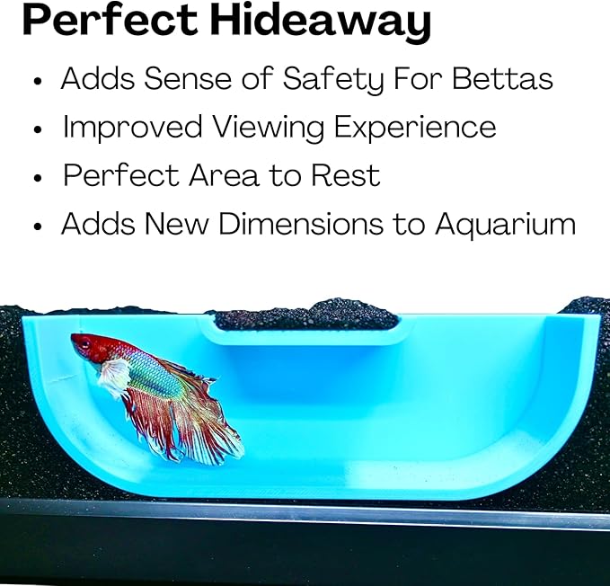 Betta Underground Tunnel Hideout Cave | Aquarium Hide for Small Fish and Shrimp | Viewing Betta Fish Rest Hammock Enrichment Toy | Betta Fish Tank Accessories Decorations Toys Decor (Light Blue)