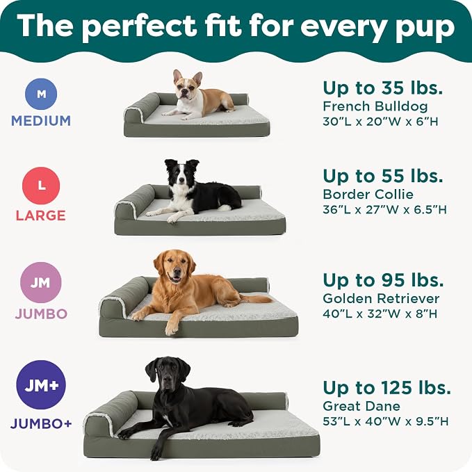 FurHaven Orthopedic Dog Bed for Large Dogs, L-Shaped Chaise Mattress with Orthopedic Egg Crate with a Solid Orthopedic Foam Base for Joint Support, Washable Cover, Jumbo XL, Faux Fur & Suede, Espresso