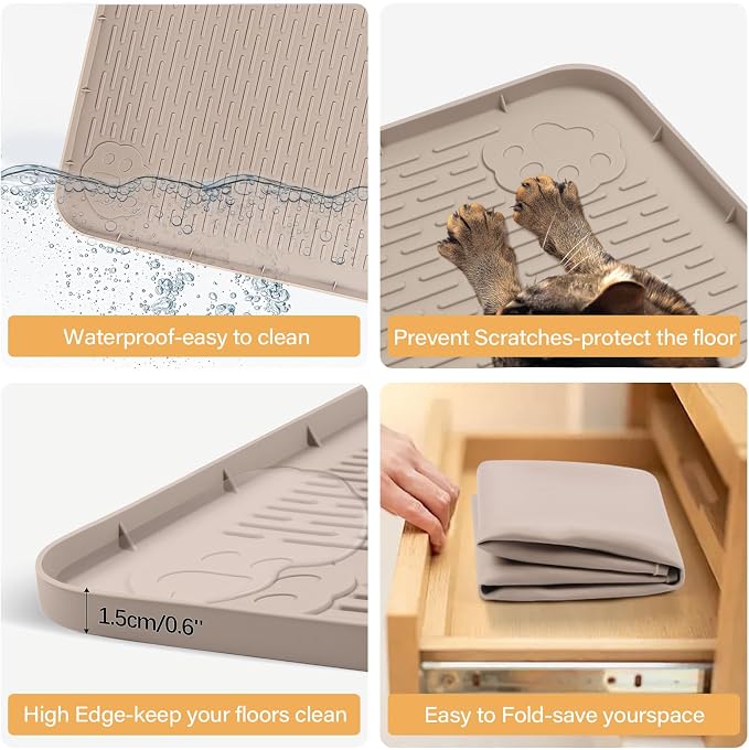 57" x40" Pee Pad Holder for Dogs Puppy Pad Holder Khaki | Extra Large Silicone Pee Tray for Dog Training Floor Protection Raised Edge Dog Potty Tray, No Pee Pads(