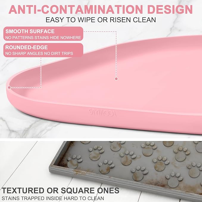 SMILOOL Waterproof Silicone Pet Food Mat with Raised Edge for Dog & Cat | 12" x 12" Non-Slip Small Pet Feeding Mats with Lip for Food & Water Bowl, Food Grade, Easy Cleaning, Sakura Pink