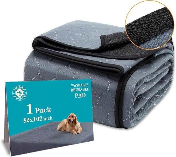 Bunlitent Extra Large Washable Pee Pads for Dogs, 82" x 102", Grey, 1 Pack | Reusable, Quick Dry, Anti-Slip, Waterproof, Whelping Pads, For Puppy, Senior Dog, Incontinence, For Dog Playpen, Crate, Car