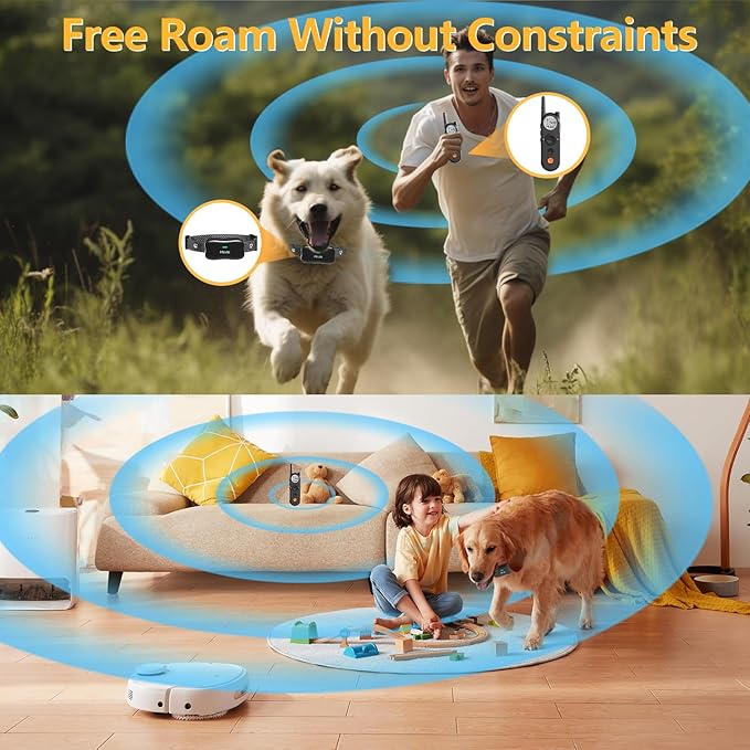 Htcuto Wireless Dog Fence 3500FT Electric Fence and 6100FT Remote Training Collar, 185 Days Rechargeable Battery - IPX7 Waterproof Collar, Vibrate/Beep/Shock Modes for All Dogs.…